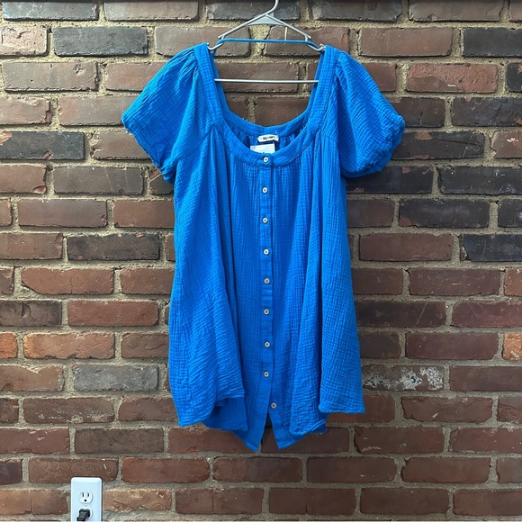 DAY + MOON crinkle gauze button short sleeves mini dress -33” long -40 chest - Picture 2 of 4